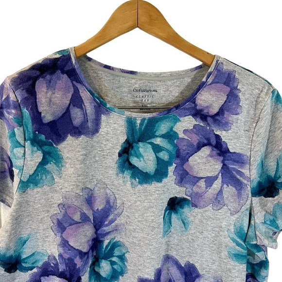 Croft & Barrow Watercolor Floral Classic Tee Plus XXl Gray Blue Purple Knit Top - Picture 3 of 4